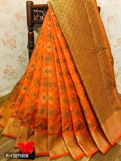 Beautiful Cotton Blend Saree With Blouse Piece For Women-thumb0