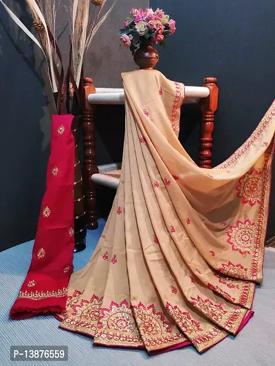 Beautiful Cotton Blend Saree With Blouse Piece For Women-thumb0