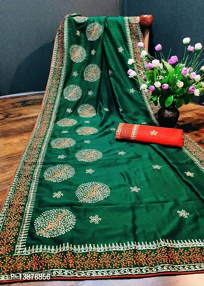 Beautiful Cotton Blend Saree With Blouse Piece For Women-thumb0