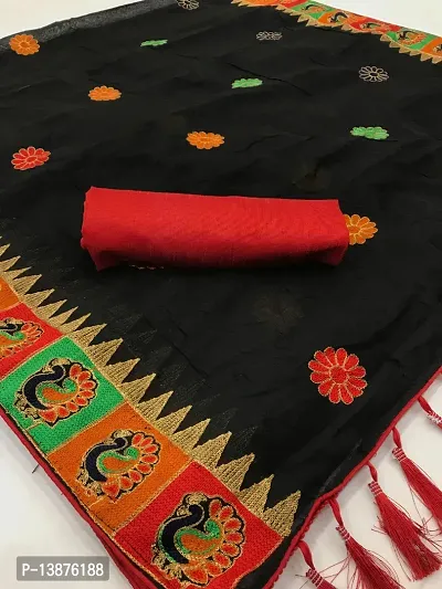 Beautiful Cotton Blend Saree With Blouse Piece For Women