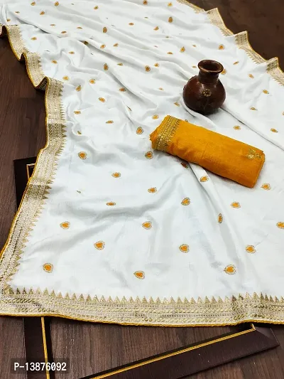 Beautiful Cotton Blend Saree With Blouse Piece For Women-thumb0