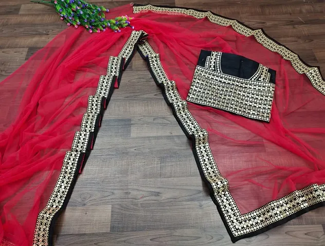 Beautiful Net Saree With Blouse Piece For Women