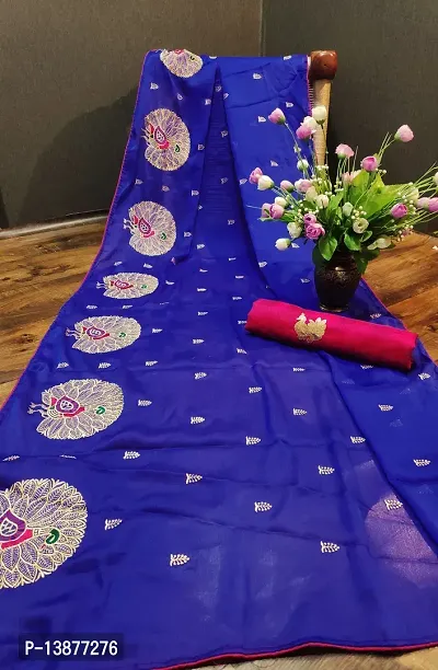 Beautiful Cotton Blend Saree With Blouse Piece For Women-thumb0