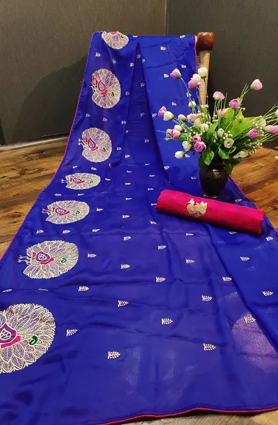 Beautiful Blend Saree With Blouse Piece For Women