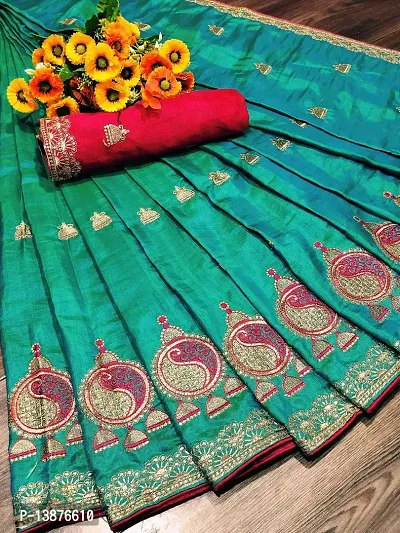 Beautiful Cotton Blend Saree With Blouse Piece For Women-thumb0