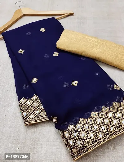 Beautiful Cotton Blend Saree With Blouse Piece For Women