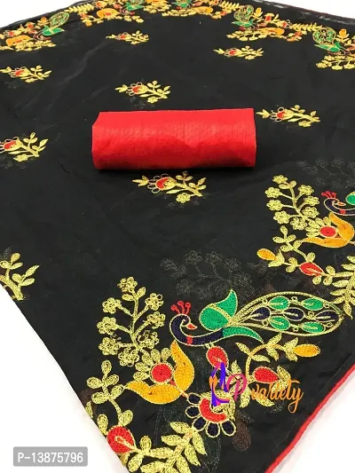 Beautiful Cotton Blend Saree With Blouse Piece For Women-thumb0