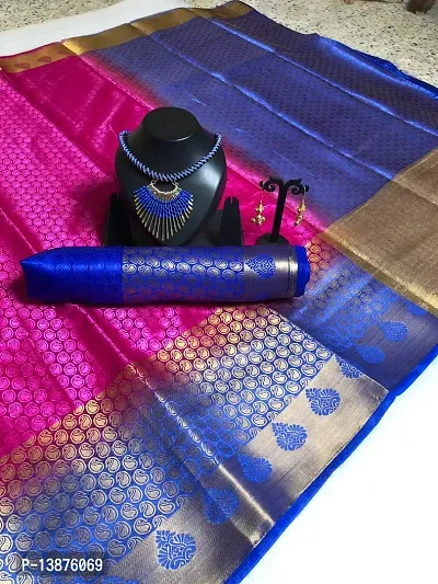 Beautiful Cotton Blend Saree With Blouse Piece For Women