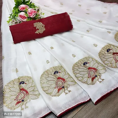 Beautiful Cotton Blend Saree With Blouse Piece For Women