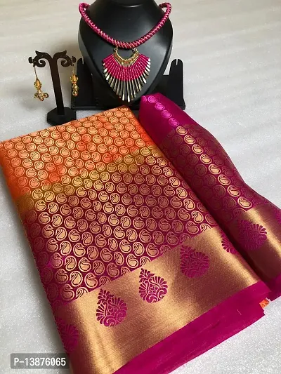 Beautiful Cotton Blend Saree With Blouse Piece For Women