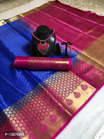 Beautiful Cotton Blend Saree With Blouse Piece For Women-thumb0