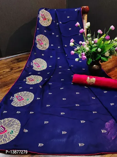 Beautiful Cotton Blend Saree With Blouse Piece For Women