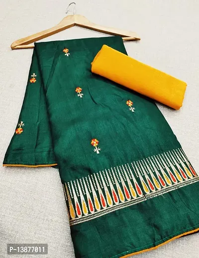 Beautiful Cotton Blend Saree With Blouse Piece For Women