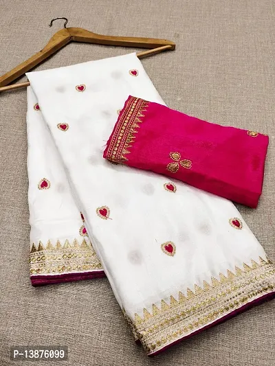 Beautiful Cotton Blend Saree With Blouse Piece For Women-thumb0