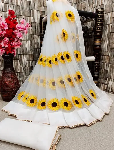 Beautiful Net Saree With Blouse Piece For Women