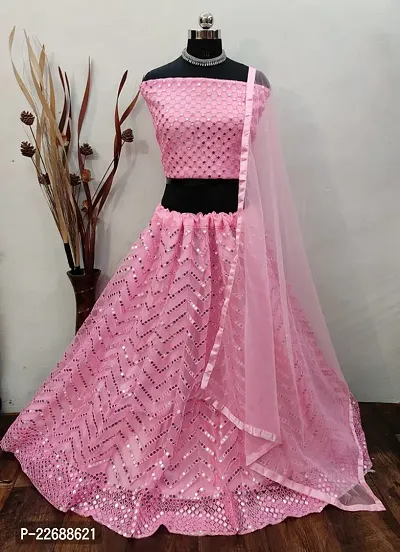 Stylish Pink Silk Blend Lehenga Choli Set For Women-thumb0