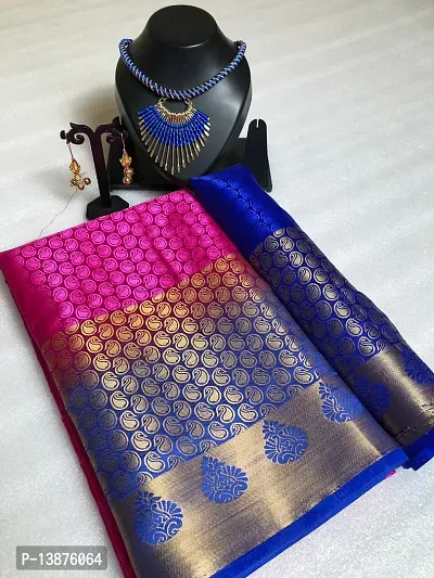 Beautiful Cotton Blend Saree With Blouse Piece For Women