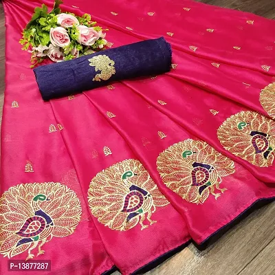 Beautiful Cotton Blend Saree With Blouse Piece For Women