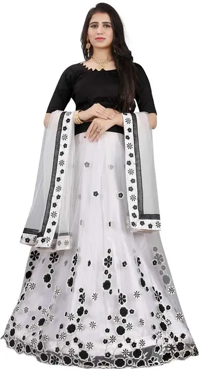 Attractive Net Semi Stitched Embroidered Lehenga Cholis For Women