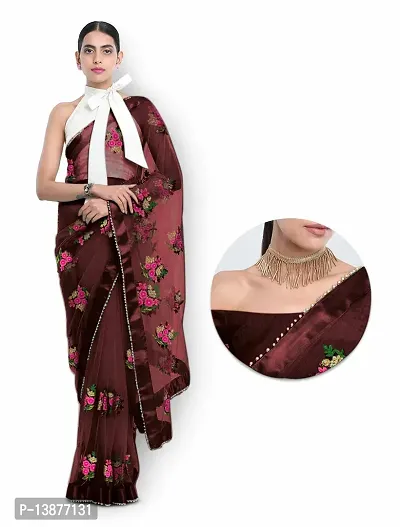 Beautiful Net Saree With Blouse Piece For Women-thumb0