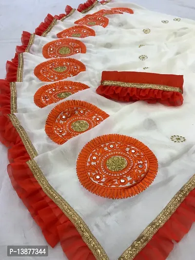 Beautiful Cotton Blend Saree With Blouse Piece For Women