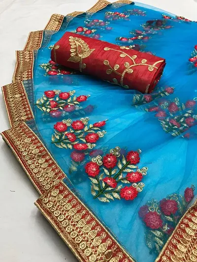 Beautiful Net Sarees With Blouse Piece