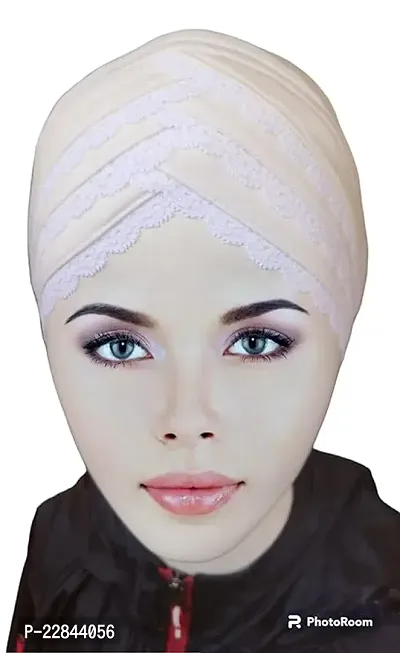Stylish Cotton Blend Lace Turban Jersey Under Scarf, Bonette Hijab Inner Cap  For Women
