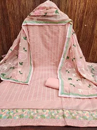 Designer Pink Chanderi Silk Unstitched Dress Material Top With Bottom Wear And Dupatta Set for Women-thumb1