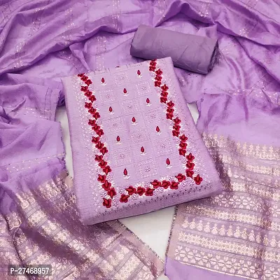 Designer Lavender Georgette Unstitched Dress Material Top With Bottom Wear And Dupatta Set for Women