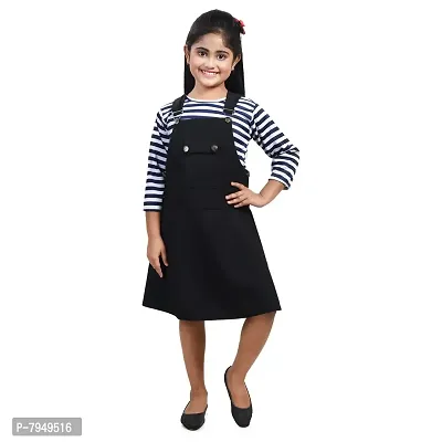 Fariha Fashions Girls Cotton Blend Knee Length Striped Women's Dungaree Dress with Top