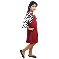 fariha fashions Girls Cotton Blend Knee Length Printed Dungaree Dress with Tophellip; (24, Maroon)-thumb1