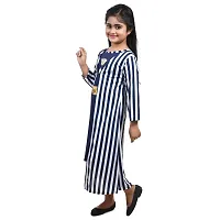 Fariha Fashions Girls Cotton Blend Ankle Length Festive/Party Striped Maxi Dress (11-12 Years, Blue)-thumb2