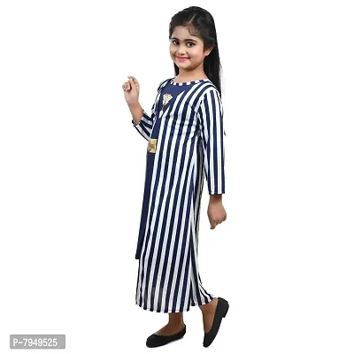 Fariha Fashions Girls Cotton Blend Ankle Length Festive/Party Striped Maxi Dress (11-12 Years, Blue)-thumb3