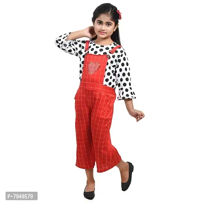 Fariha Fashions Girls Cotton Blend Knee Length Printed Dungaree Dress with Tophellip;hellip; (26, Red)-thumb0