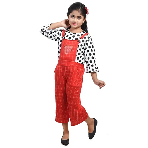 Fariha Fashions New Trend Girls Cotton Blend Printed Dungaree Dress with top