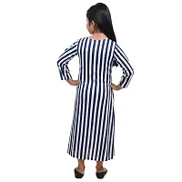 Fariha Fashions Girls Cotton Blend Ankle Length Festive/Party Striped Maxi Dress (11-12 Years, Blue)-thumb1