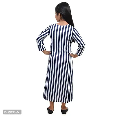 Fariha Fashions Girls Cotton Blend Ankle Length Festive/Party Striped Maxi Dress (11-12 Years, Blue)-thumb2