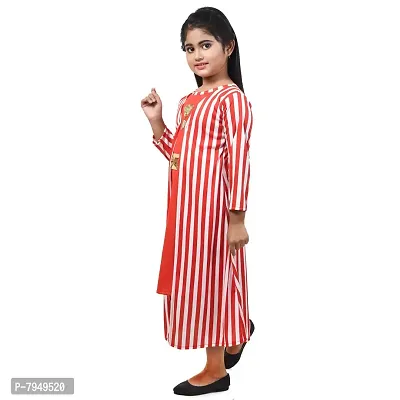 Fariha Fashions Girls Cotton Blend Ankle Length Festive/Party Striped Maxi Dress (3-4 Years, Red)-thumb5