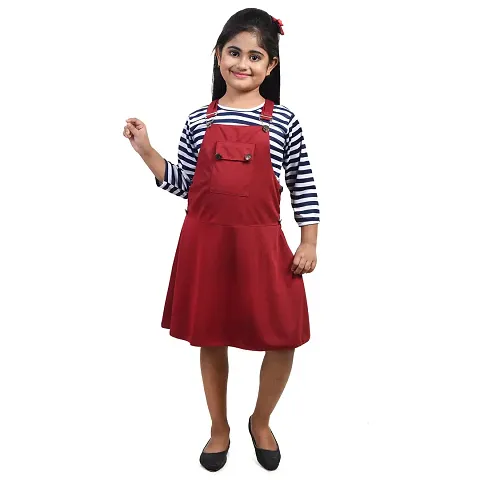 Striped Cotton Blend Dungaree Dress for Girls