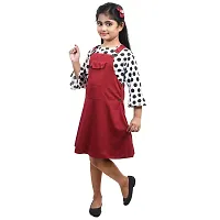 fariha fashions Girls Cotton Blend Knee Length Printed Dungaree Dress with Tophellip; (24, Maroon)-thumb2