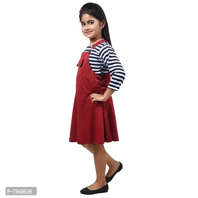 Fariha Fashions Girls Cotton Blend Knee Length Striped Women's Dungaree Dress with Top-thumb3