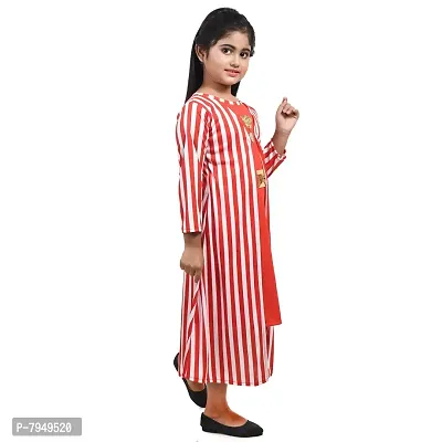 Fariha Fashions Girls Cotton Blend Ankle Length Festive/Party Striped Maxi Dress (3-4 Years, Red)-thumb2