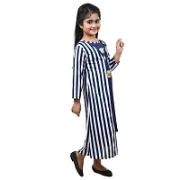 Fariha Fashions Girls Cotton Blend Ankle Length Festive/Party Striped Maxi Dress (11-12 Years, Blue)-thumb3