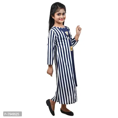 Fariha Fashions Girls Cotton Blend Ankle Length Festive/Party Striped Maxi Dress (11-12 Years, Blue)-thumb4