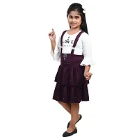 fariha fashions Girls Cotton Blend Knee Length Stylish Printed Dungaree Dress with Tophellip;hellip;hellip; (28, Violet)-thumb2