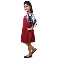 Fariha Fashions Girls Cotton Blend Knee Length Striped Women's Dungaree Dress with Top-thumb1