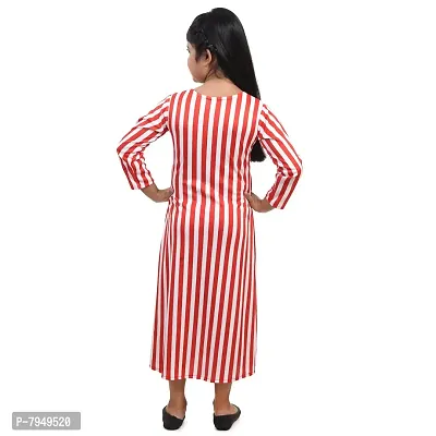 Fariha Fashions Girls Cotton Blend Ankle Length Festive/Party Striped Maxi Dress (3-4 Years, Red)-thumb4