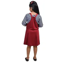 Fariha Fashions Girls Cotton Blend Knee Length Striped Women's Dungaree Dress with Top-thumb3