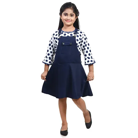 Fariha Fashions Girls Blend Knee Length Dungaree Dress with Tophellip; (26)