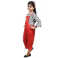 Fariha Fashions Girls Cotton Blend Knee Length Printed Dungaree Dress with Tophellip;hellip; (26, Red)-thumb2